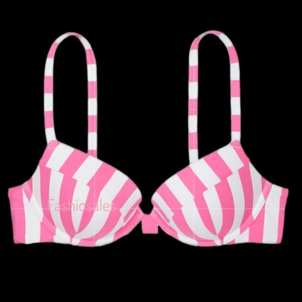 Victorias Secret Swim Sexy Tee Push up Padded Bikini top pink cabana stripe